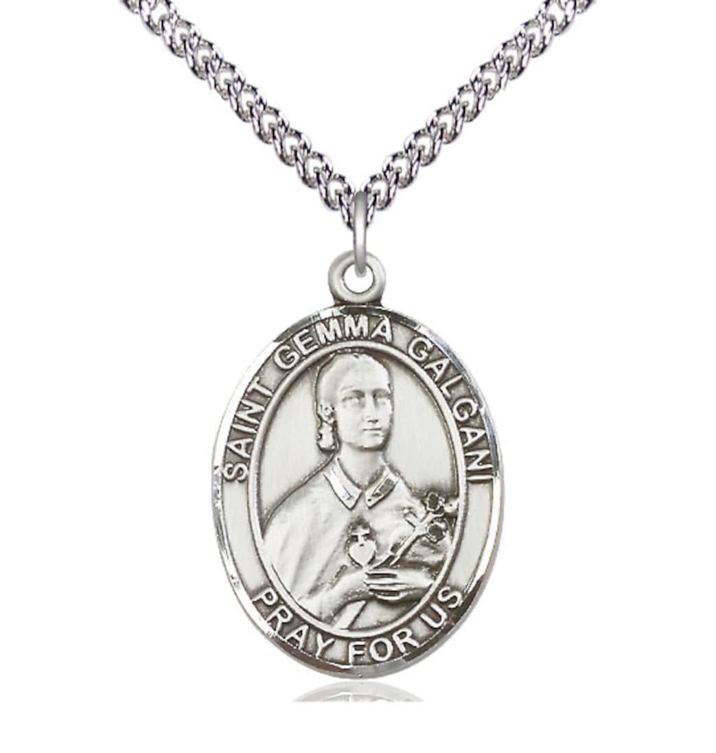 Bliss St Gemma Galgani Sterling Silver Oval Large Medal Necklace w/Sterling Chain,,