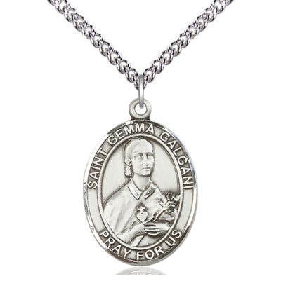 St Gemma Galgani Sterling Silver Oval Large Medal Necklace w/Sterling Chain, Bliss Manufacturing