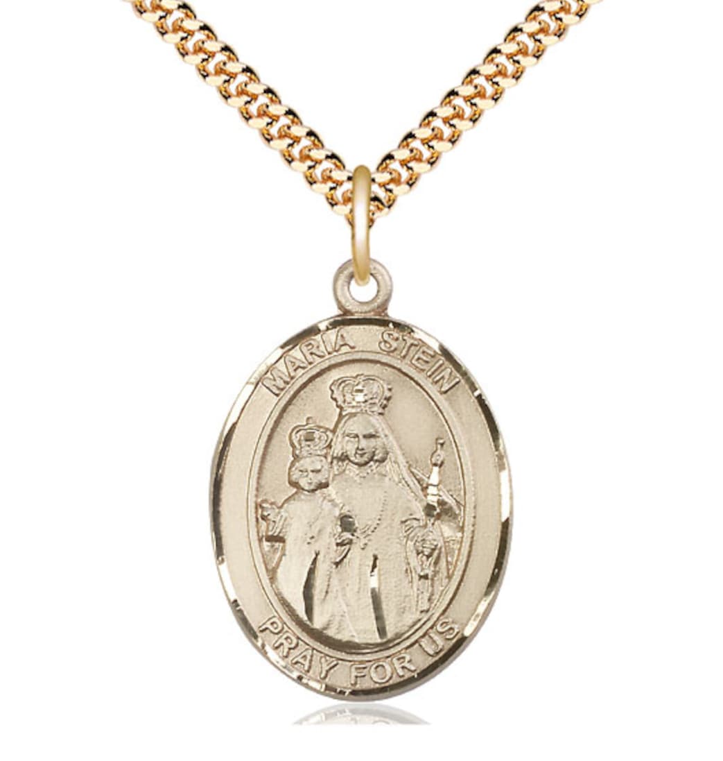 Bliss Maria Stein Gold-filled Oval Engravable Large Medal Necklace with Plated Chain,