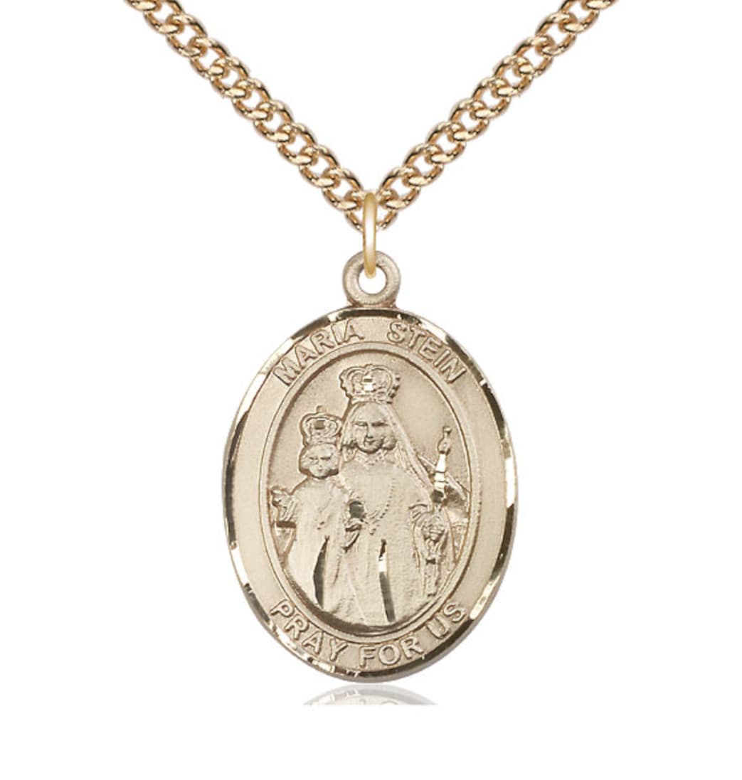 Bliss Maria Stein Gold-filled Oval Engravable Large Medal Necklace with Gold-filled Chain,