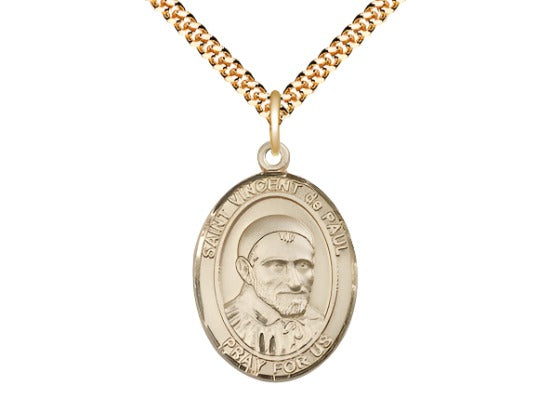 Bliss 14kt Gold Filled St Vincent de Paul Pendant on a 24 inch Gold Plate Heavy Curb Chain,