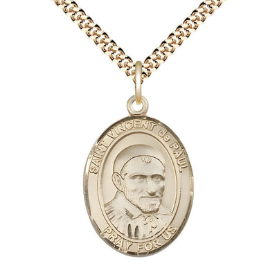 St. Vincent de Paul 14kt Gold Oval Medal Pendant with 14kt Gold Chain, Measures 1-inch tall by 3/4-inch wide, Bliss Manufacturing