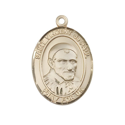 St. Vincent de Paul 14kt Gold Oval Medal Pendant, Measures 1-inch tall by 3/4-inch wide, Bliss Manufacturing
