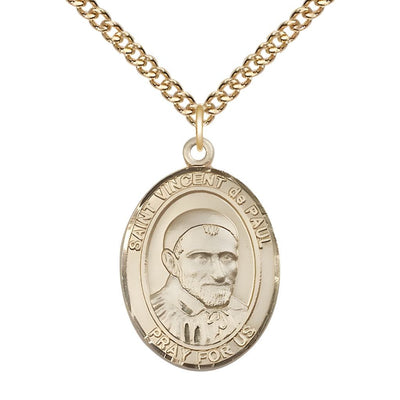St. Vincent de Paul 14kt Gold Oval Medal Pendant with 14kt Gold Chain, Measures 1-inch tall by 3/4-inch wide, Bliss Manufacturing