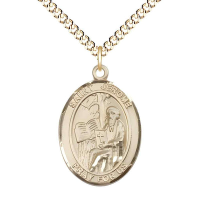 Large St. Jerome 14kt Gold-filled Oval Medal Necklace with gold-plated chain & optional engraving. Made in the USA with a deluxe gift box