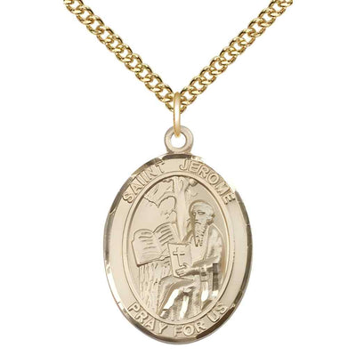 Large St. Jerome 14kt Gold-filled Oval Medal Necklace with gold-filled chain & optional engraving. Made in the USA with a deluxe gift box