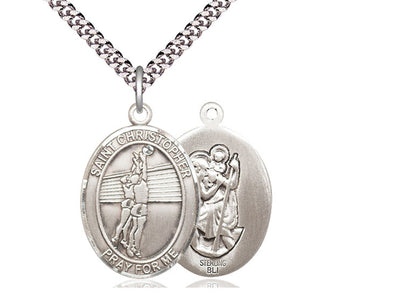 St Christopher Volleyball Catholic Patron Saint Medal, sterling silver, Bliss Manufacturing