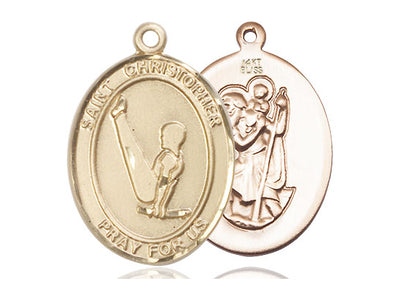 St Christopher Gymnastics Catholic Patron Saint Medal, 14kt gold, Bliss Manufacturing