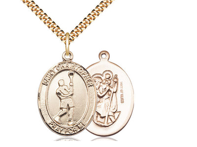 Saint Christopher Lacrosse Patron Saint Medal, gold-filled, Bliss Manufacturing
