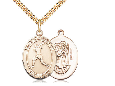 St Christopher Softball Catholic Patron Saint Medal, gold-filled, Bliss Manufacturing