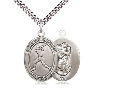 St Christopher Softball Catholic Patron Saint Medal, pewter, Bliss Manufacturing