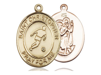 Saint Christopher Soccer Catholic Patron Saint Medal, 14kt gold, Bliss Manufacturing