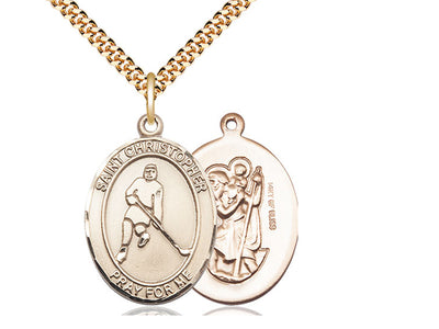 St Christopher Ice Hockey Catholic Patron Saint Medal, gold-filled, Bliss Manufacturing