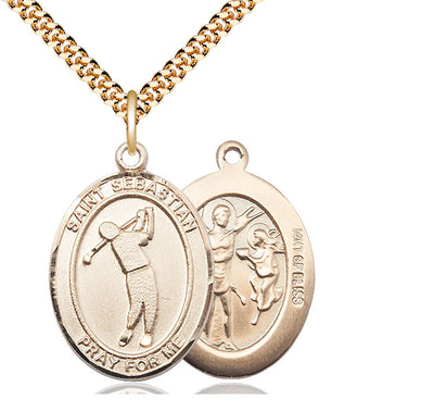 St Sebastian Golf Catholic Patron Saint Large Medal, gold-filled, Bliss Manufacturing
