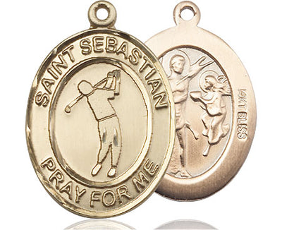St Sebastian Golf Catholic Patron Saint Large Medal, 14kt gold, Bliss Manufacturing