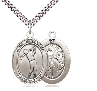 St Sebastian Golf Catholic Patron Saint Large Medal, pewter, Bliss Manufacturing