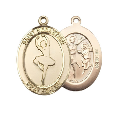 St. Sebastian Ballerina Dance 14kt Gold Oval Medal, Measures 1-inch x 3/4-inch, Bliss Manufacturing