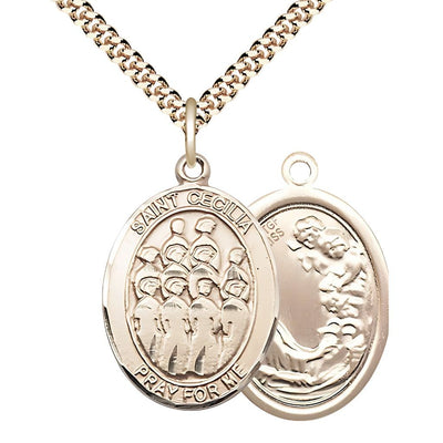 St Cecilia Choir Gold-filled Oval Engravable Large Medal Necklace with Plated Chain, Bliss Manufacturing