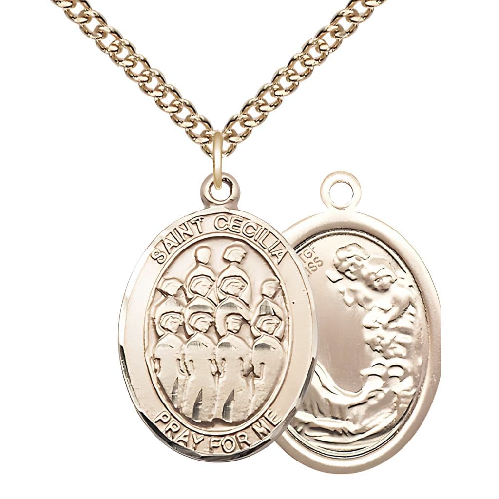 Bliss St Cecilia Choir Gold-filled Oval Engravable Large Medal Necklace with Gold-filled Chain,