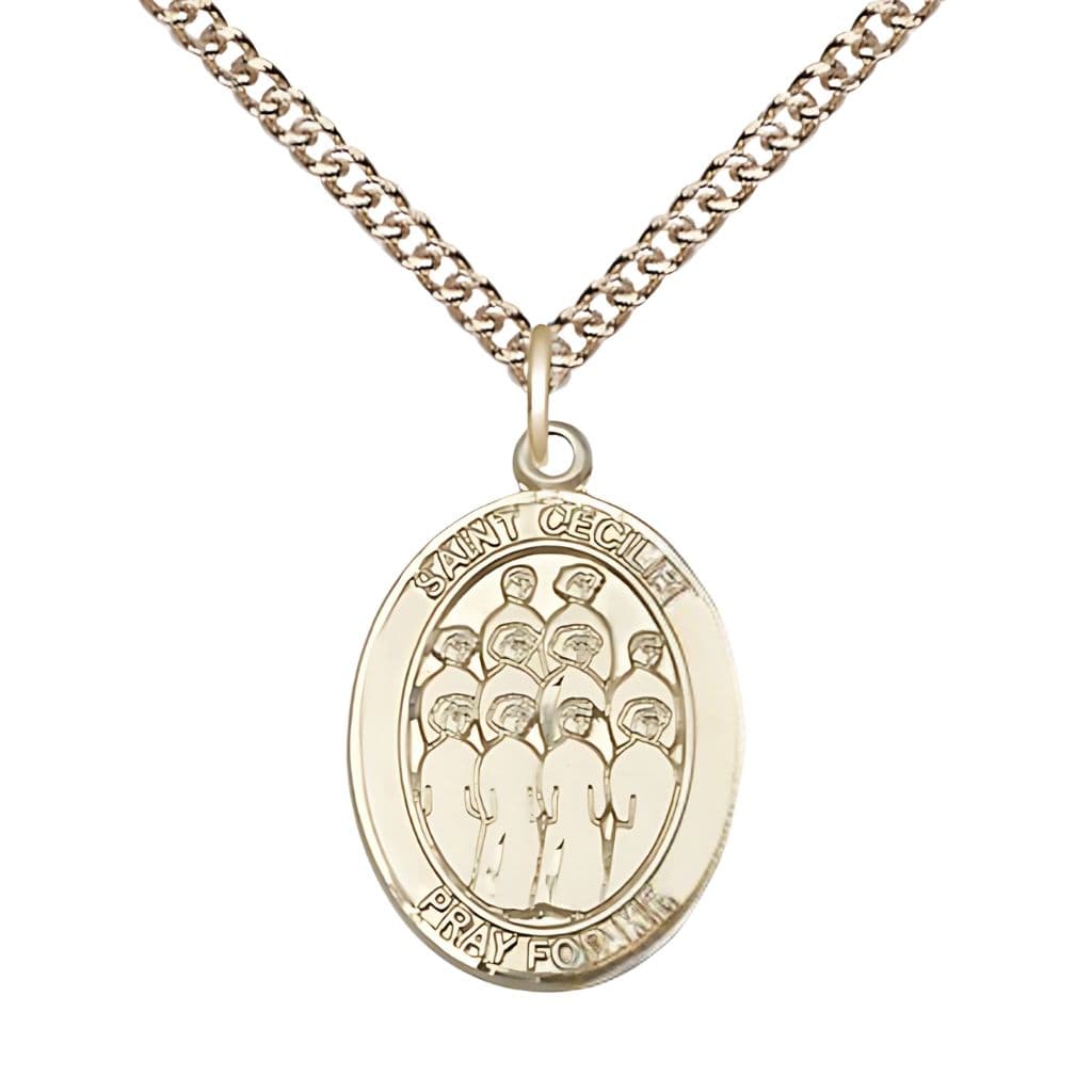 Bliss St. Cecilia Choir 14kt Gold Oval Medal with 14kt Gold Curb Chain, 1-inch tall by 3/4-inch wide