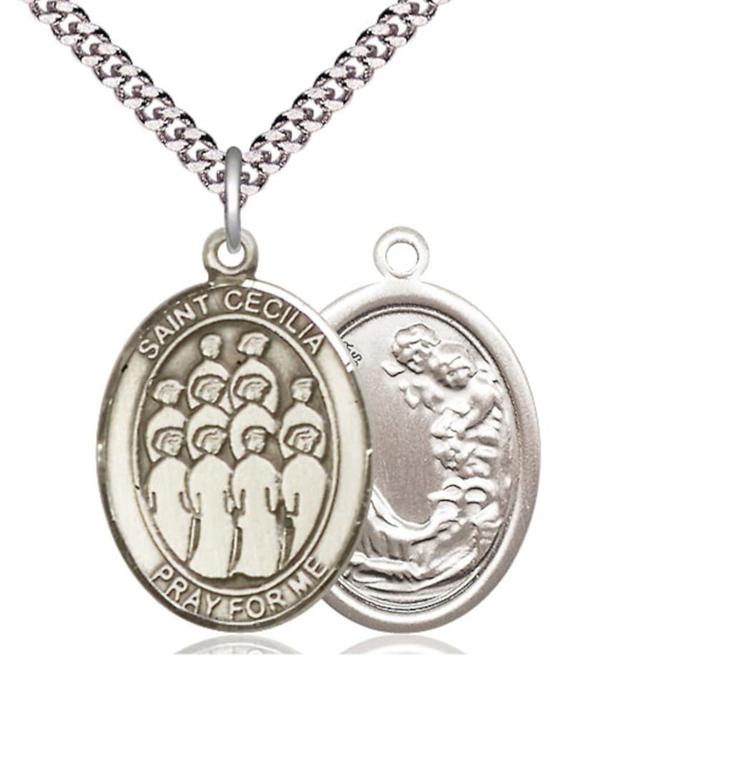 Bliss St Cecilia Choir Pewter Oval Engravable Large Medal Necklace,