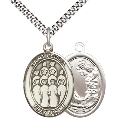 St. Cecilia Choir Pewter Oval Engravable Large Medal Necklace, 1-inch tall by 3/4-inch wide, Bliss Manufacturing