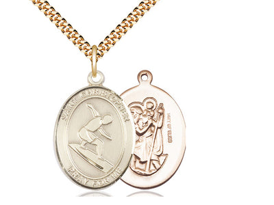 Saint Christopher Surfing Catholic Patron Saint Medal, gold-filled, Bliss Manufacturing