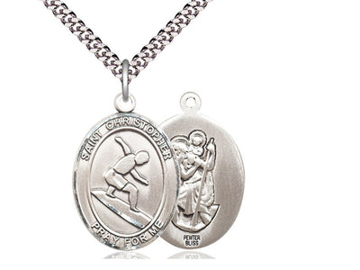 Saint Christopher Surfing Catholic Patron Saint Medal, pewter, Bliss Manufacturing