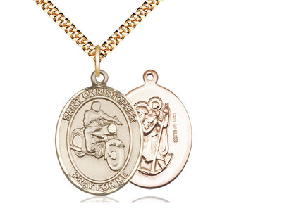 Saint Christopher Motorcycle Catholic Patron Saint Medal, gold-filled, Bliss Manufacturing
