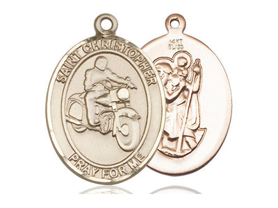 Saint Christopher Motorcycle Catholic Patron Saint Medal, 14kt gold, Bliss Manufacturing