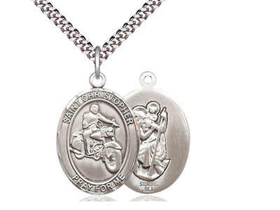 Saint Christopher Motorcycle Catholic Patron Saint Medal, sterling silver, Bliss Manufacturing