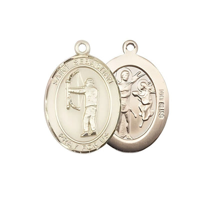 St. Sebastian Archery 14kt Gold Oval Medal, Measures 1-inch x 3/4-inch, Bliss Manufacturing