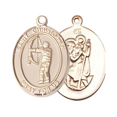 St. Christopher Archery 14kt Gold Oval Medal, Measures 1-inch x 3/4-inch, Bliss Manufacturing