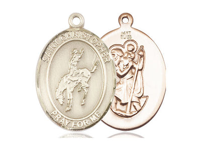 Saint Christopher Rodeo Catholic Patron Saint Medal, 14kt gold, Bliss Manufacturing