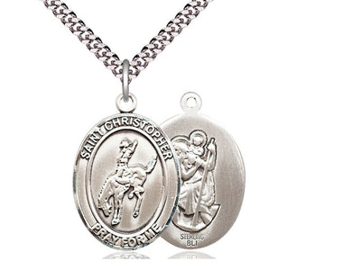 Saint Christopher Rodeo Catholic Patron Saint Medal, sterling silver, Bliss Manufacturing