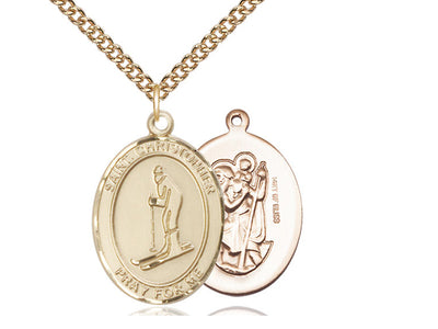 St Christopher Skiing Catholic Patron Saint Medal, gold-filled, Bliss Manufacturing
