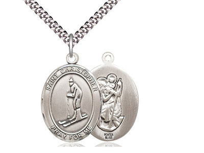St Christopher Skiing Catholic Patron Saint Medal, pewter, Bliss Manufacturing