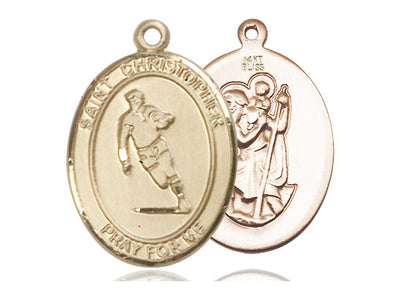 Saint Christopher Rugby Catholic Patron Saint Medal, 14kt gold, Bliss Manufacturing