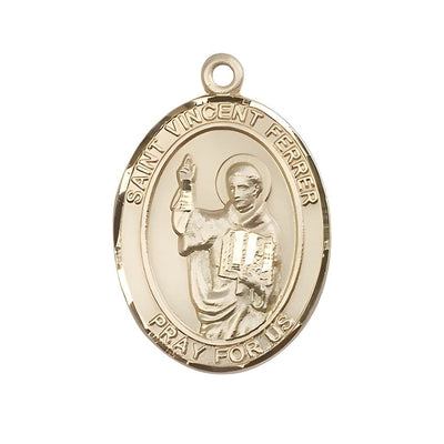 St. Vincent Ferrer 14kt Gold Oval Medal Pendant, Measures 1-inch tall by 3/4-inch wide, Bliss Manufacturing