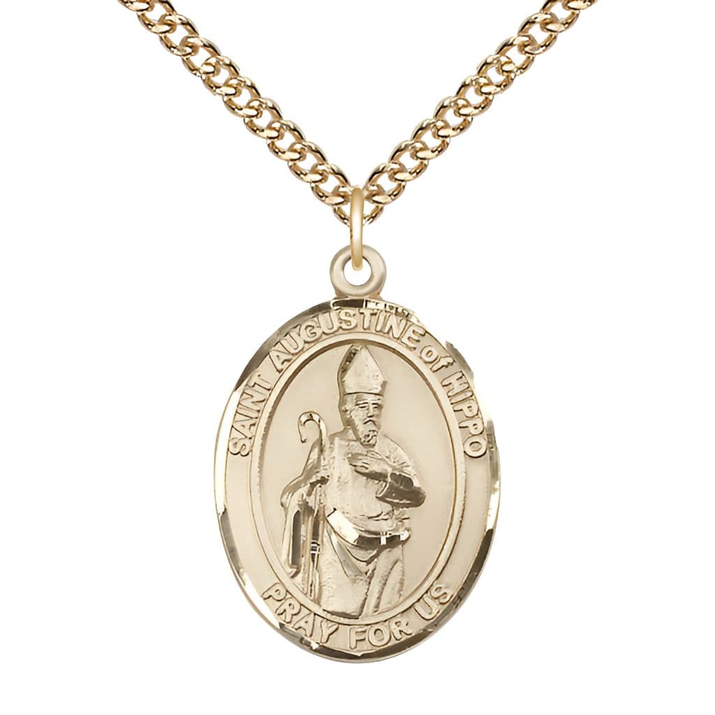 Bliss St. Augustine of Hippo Gold-filled Oval Engravable Medal with Gold-filled Chain, 1-inch,
