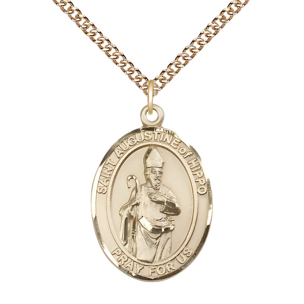 Bliss St. Augustine of Hippo 14kt Gold Oval Engravable Medal Necklace with 14kt Gold Chain, 1-inch,