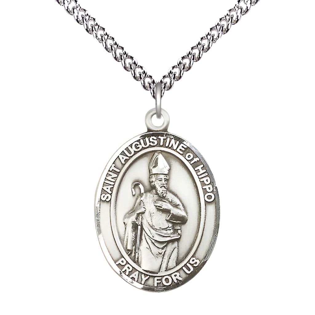 Bliss St. Augustine of Hippo Sterling Silver Oval Engravable Medal Necklace with Sterling Chain, 1-inch,