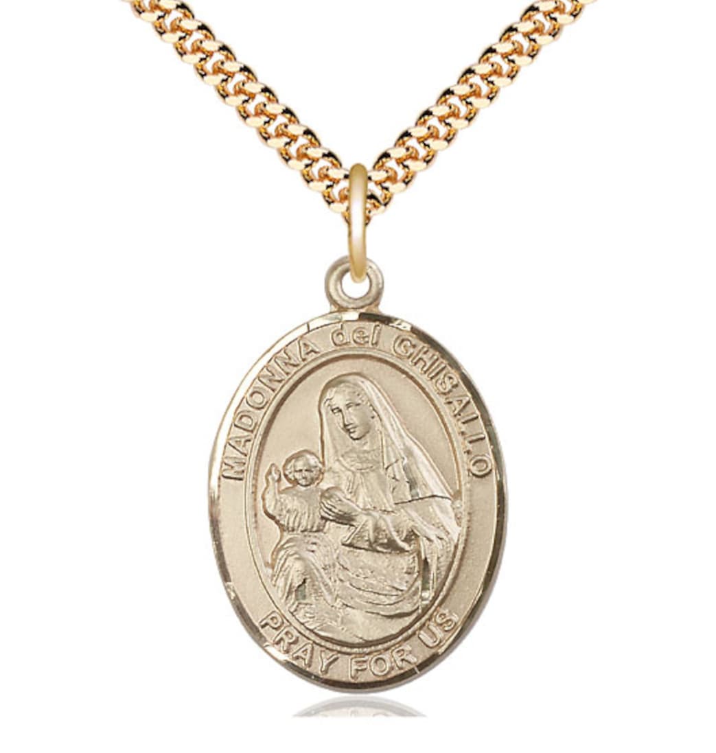 Bliss Large Madonna Del Ghisallo Gold-filled Oval Engravable Medal Necklace with Plated Chain,