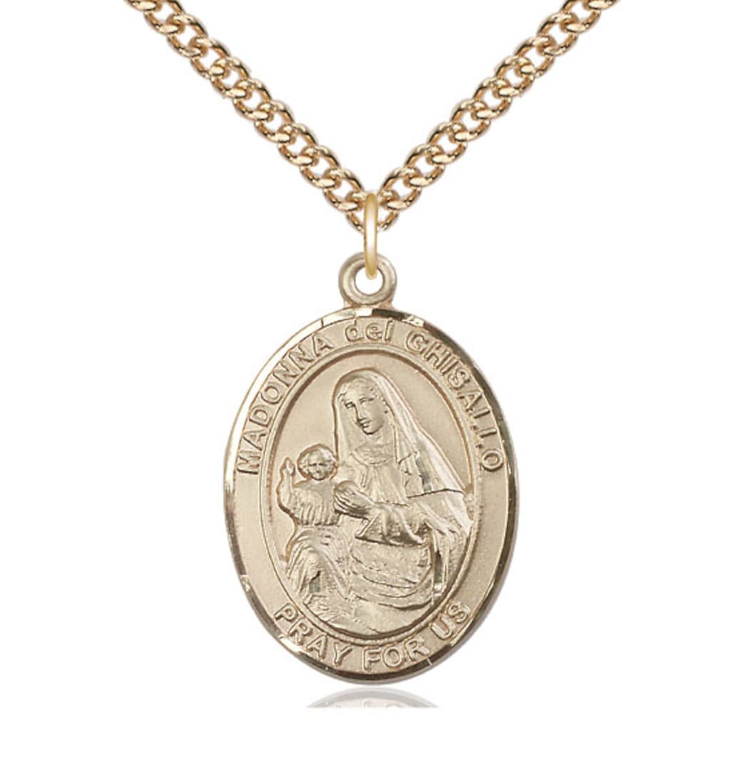 Bliss Large Madonna Del Ghisallo Gold-filled Oval Engravable Medal Necklace with Gold-filled Chain,