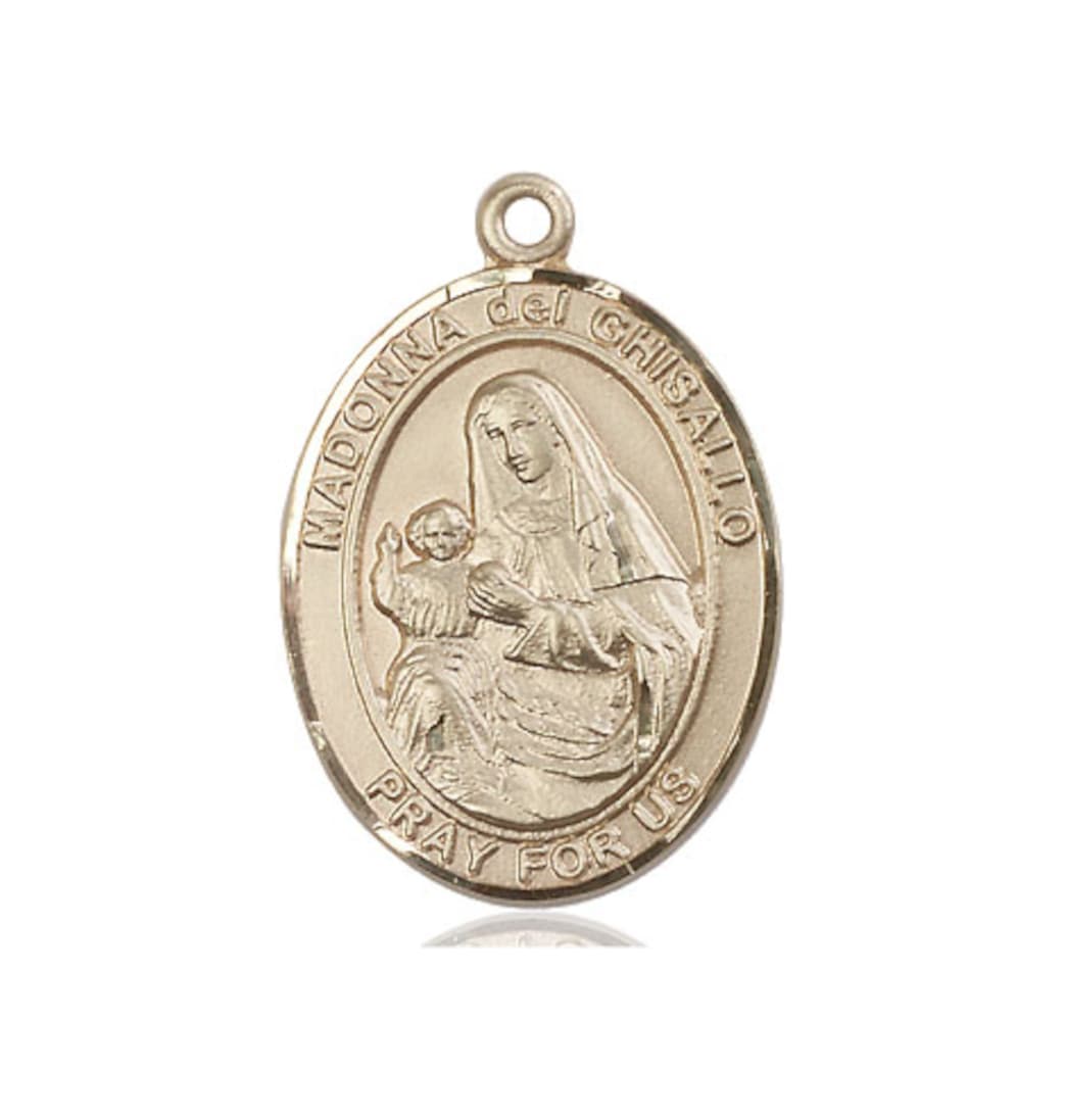 Large Bliss Madonna Del Ghisallo 14kt Gold Engravable Oval Medal Pendant,