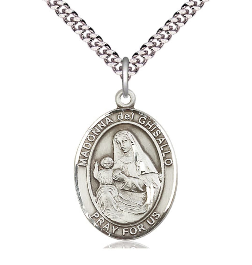 Large Bliss Madonna Del Ghisallo Pewter Oval Engravable Medal Necklace,