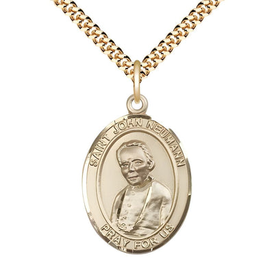 St. John Neumann 14kt Gold-filled Oval Medal Pendant with Gold-plated Chain, Measures 1-inch tall by 3/4-inch wide, Bliss Manufacturing
