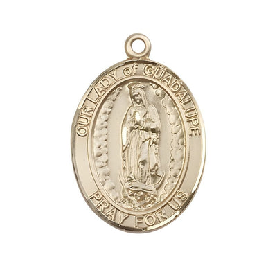 Our Lady of Guadalupe 14kt Gold Oval Medal Pendant, Measures 1-inch tall by 3/4-inch wide, Bliss Manufacturing