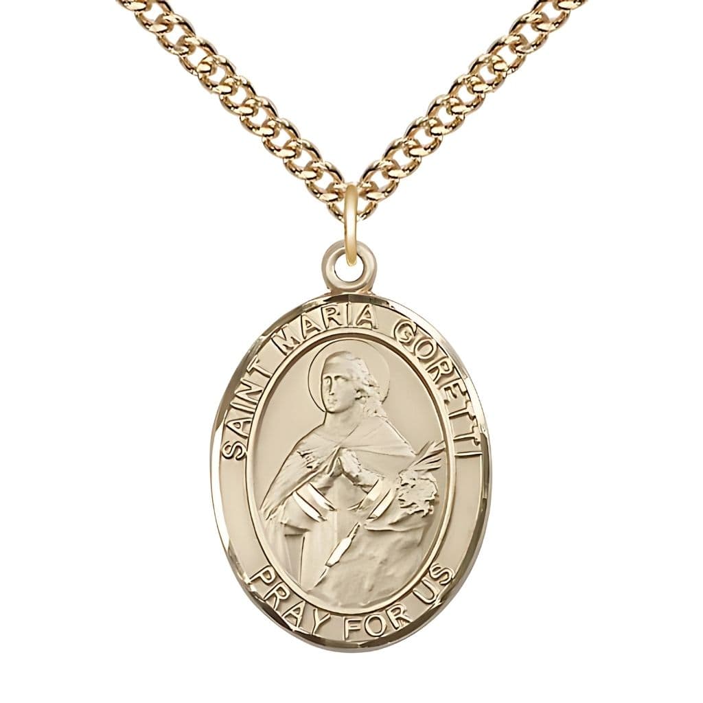Bliss St. Maria Goretti 14kt Gold-filled Oval Medal with Gold-filled Chain, 1-inch,
