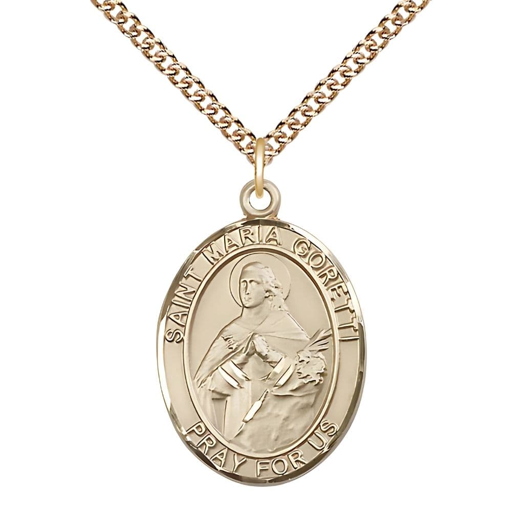 Bliss St. Maria Goretti 14kt Gold Oval Medal with 14kt Gold Chain, 1-inch,